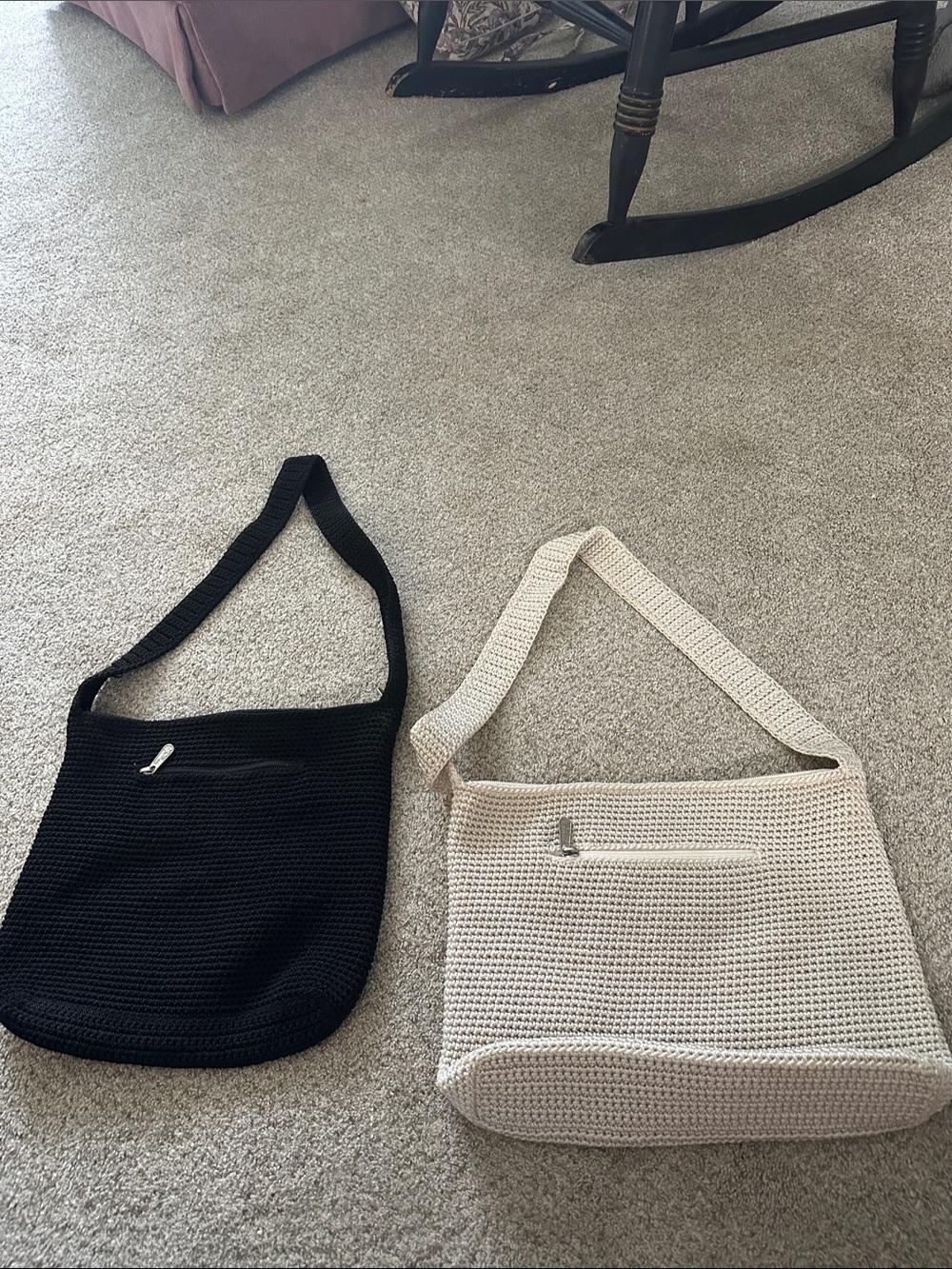 The Sak Woven Shoulder Bags in Black and Cream (Pair)